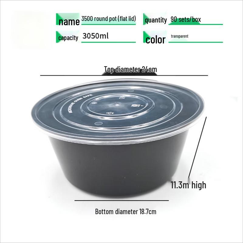 WS Disposable Round Food Container with Flat Lid (3500ml, 90 Sets)