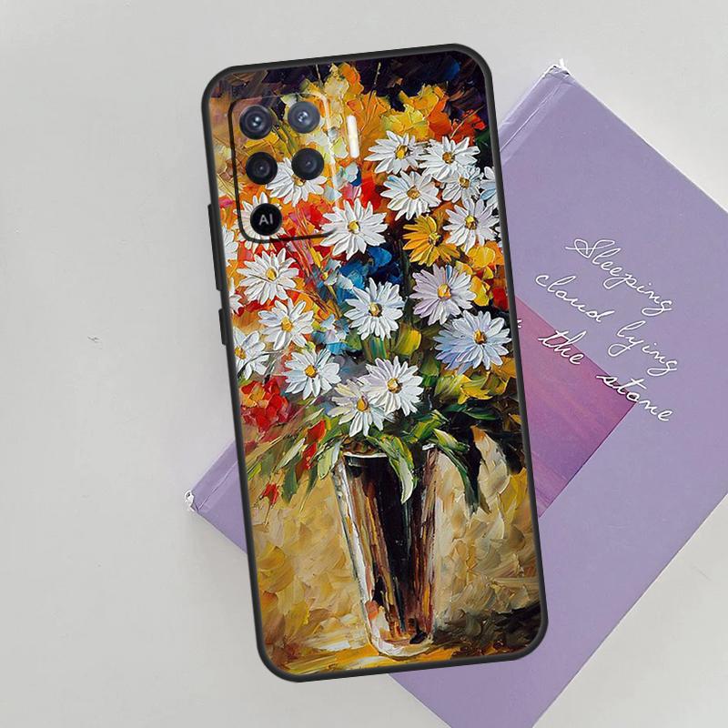 Oil Painting Flowers Case For Oppo A15 A16 A17 A52 A72 A76 A96 A74 A94 A53 A54S A57S A58 A78 A98 A77 Phone Cover