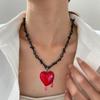 Gothic Personality Red Tears Melt Heart Silver Color Thorn Metal Wire Chain Pendant Necklace for Women Halloween Party Jewelry