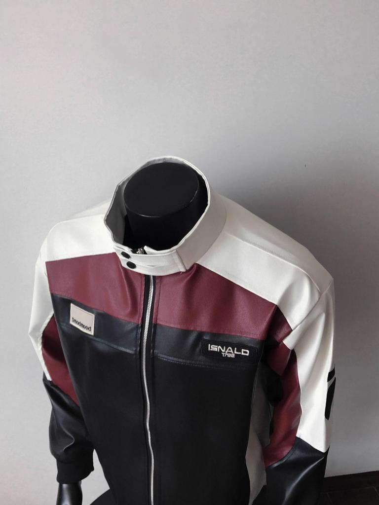 Men's American Style PU Leather Pilot Jacket - Color Block Patchwork for Cool Motorcycle Riding