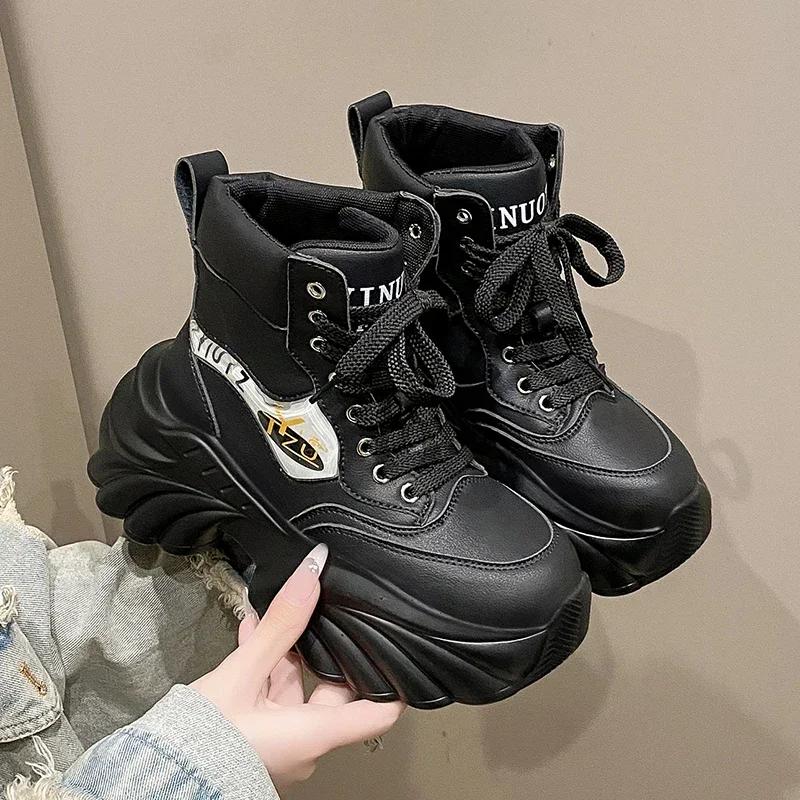 Mode Damen Winter Flats Plateau Sport Stiefeletten PU Leder Schnürung Mode Casual Laufschuhe Damen Neuer 2025 Trend Komfort Stiefel