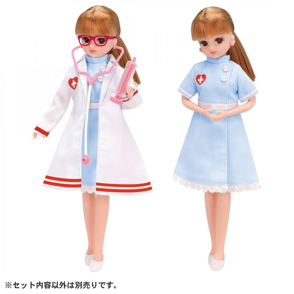 TAKARA TOMY "Licca-chan Dress Oisha-san & Kangoshi-san Dress Set" Dress-up doll play house toy 3 years old and above Toy safety standard passed ST mar
