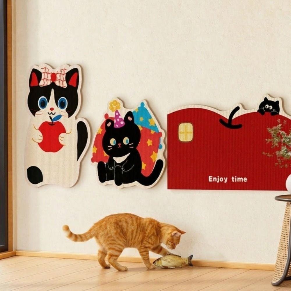 Felt Self-adhesive Cat Scratch Sticker Cartoon Cat Scratch Mat  for Couch Walls