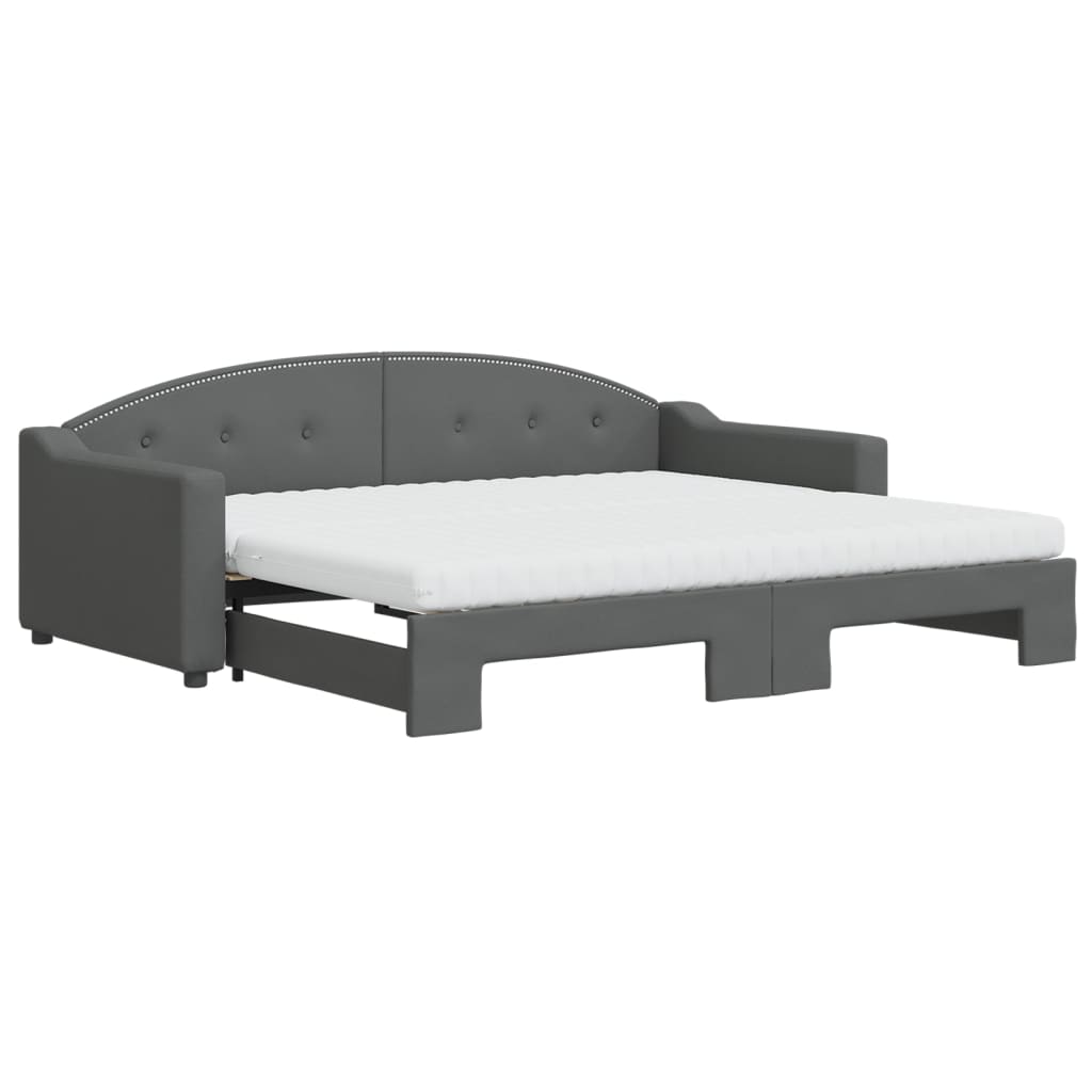 Extendable Daybed with Mattresses Dark Grey 90x200 Cm Fabric