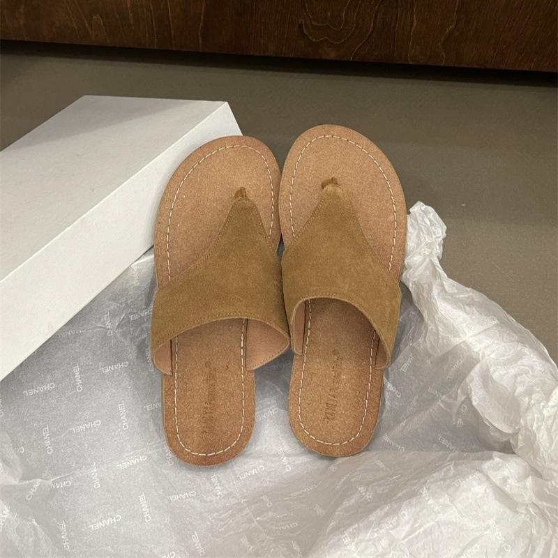 2025 spring and autumn new retro flip-flops wear Korean version of fashion toe beach flat bottom sandals women