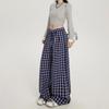 Women's High Waist Plaid Wide-Leg Casual Pants - Autumn Button-Down Style