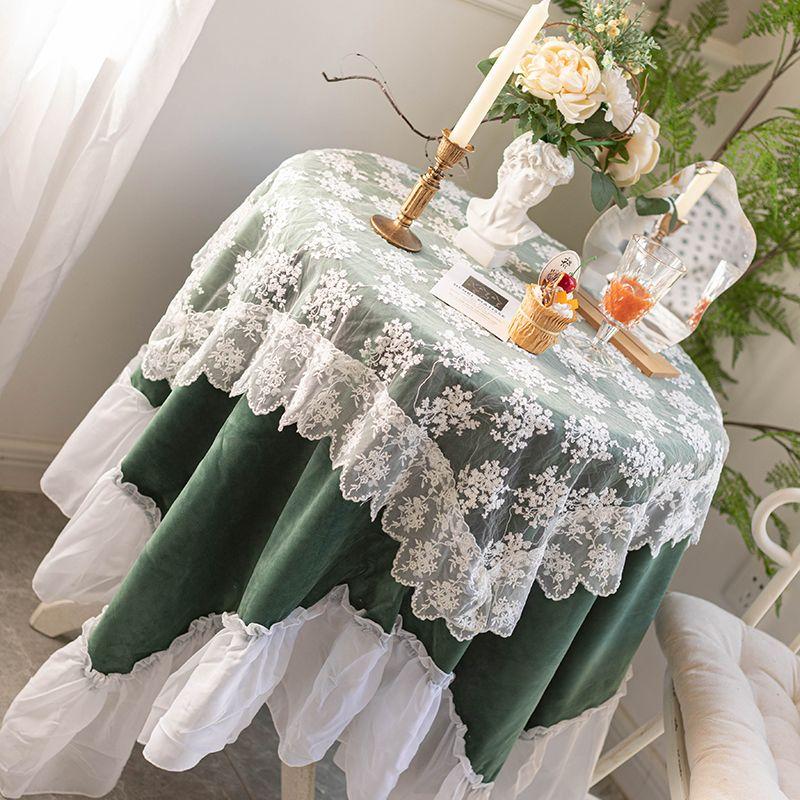 Vintage Olive Green Velvet Decorative Lace Tablecloth Lace Cover Cloth Coffee Table Peacock Blue Tablecloth