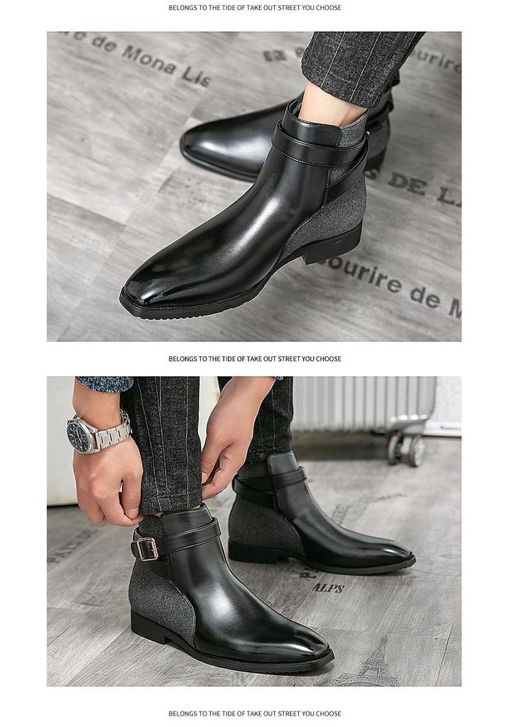 Men's Large Size Autumn-Winter Patchwork Leather Ankle Boots - European American Fashion Slip-On, British Business Formal Style, Size 48