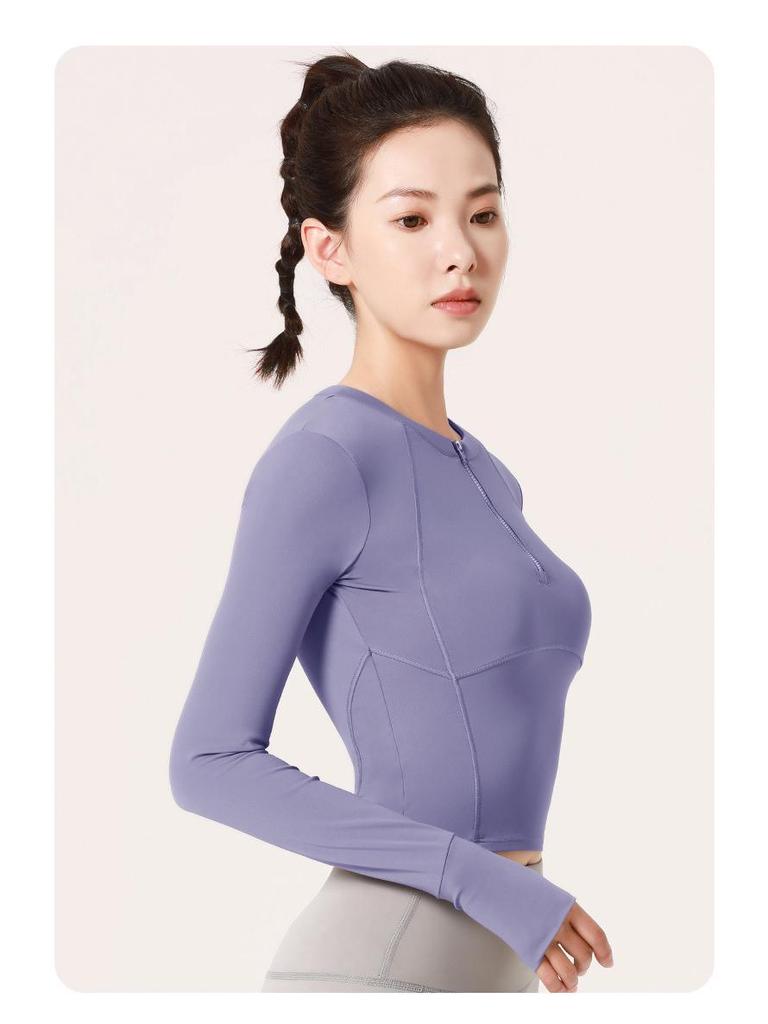 Hochelastisches Taillenlanges Langarm Nude Yoga-Top für Laufen und Fitness