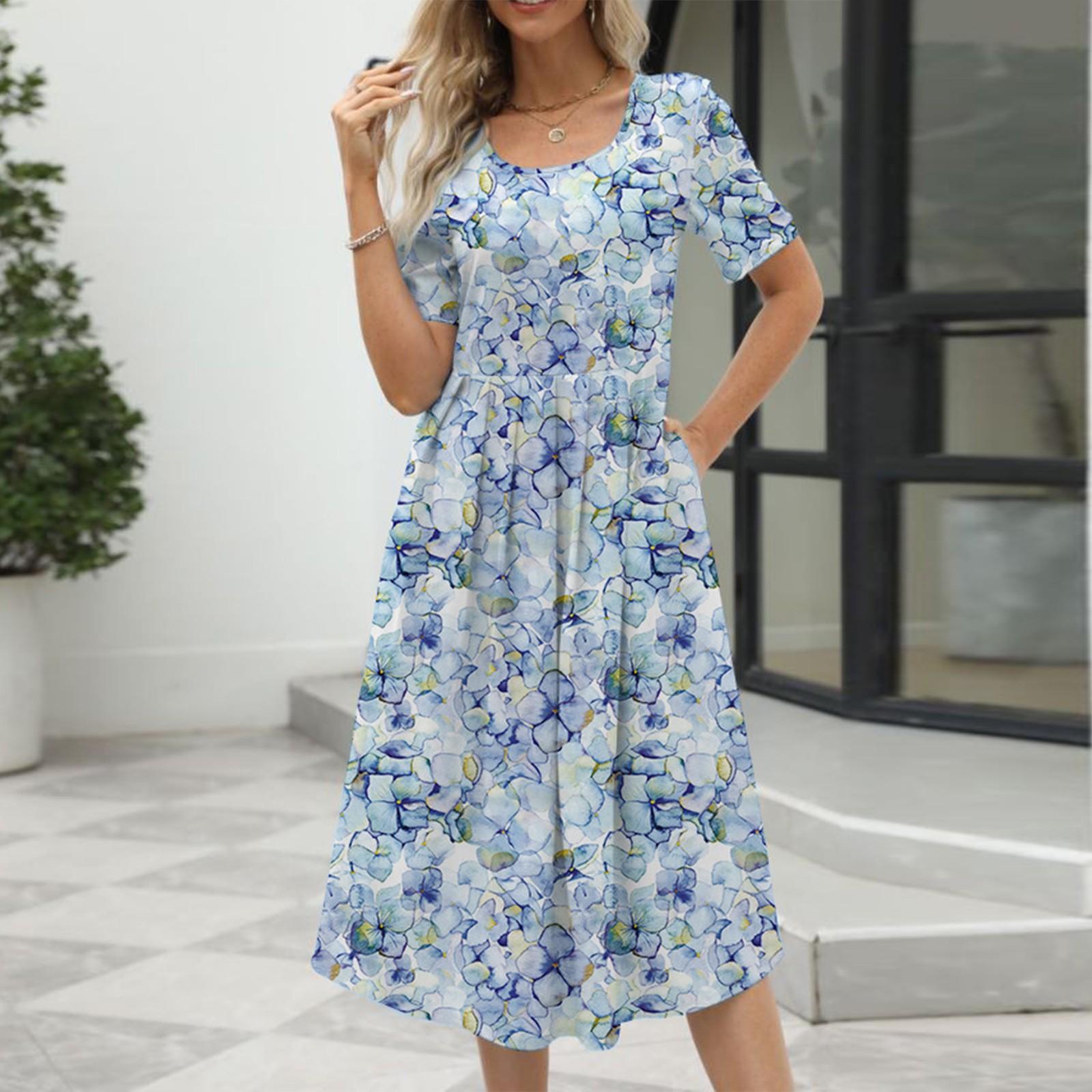 

Модное и сексуальное женское летнее новое элегантное платье на молнии с круглым вырезом и коротким рукавом с принтом M