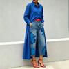 Veste chemise longue ample pour femme Col boutonné Vêtement d'extérieur décontracté Design multicouche léger Fentes latérales
