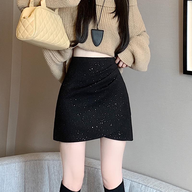 Chic Woolen Sequin A-Line High Waist Skirt - Autumn/Winter 2025 Collection