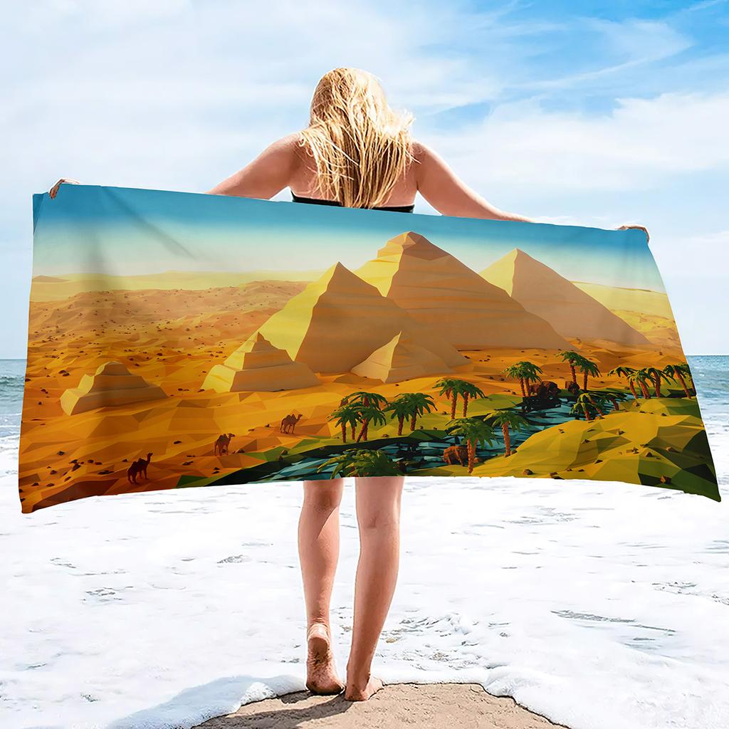 Pyramid Series Seaside Vacation Beach Towel Swimming Bath Towel Microfiber Sports Towel