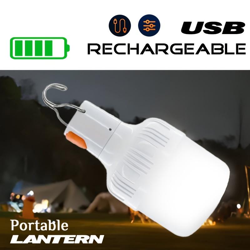 Portable LED travel light bulb with hook, USB rechargeable emergency work light, handheld floodlight lantern
