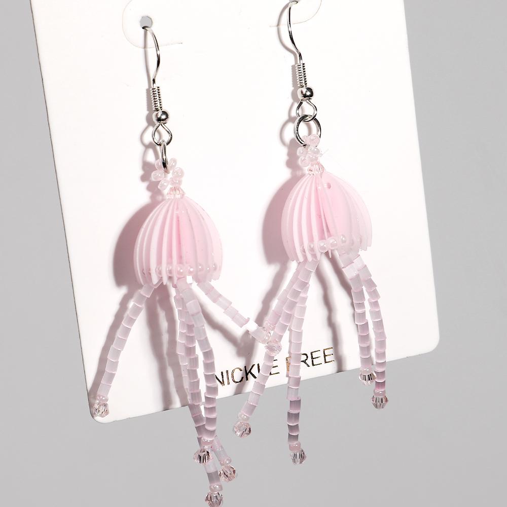 Creative Cute Jellyfish Long Tassel Drop Earrings New Funny Shiny Glass Seed Beads Handmade Women's Earring Mermaid Jewelry Gift