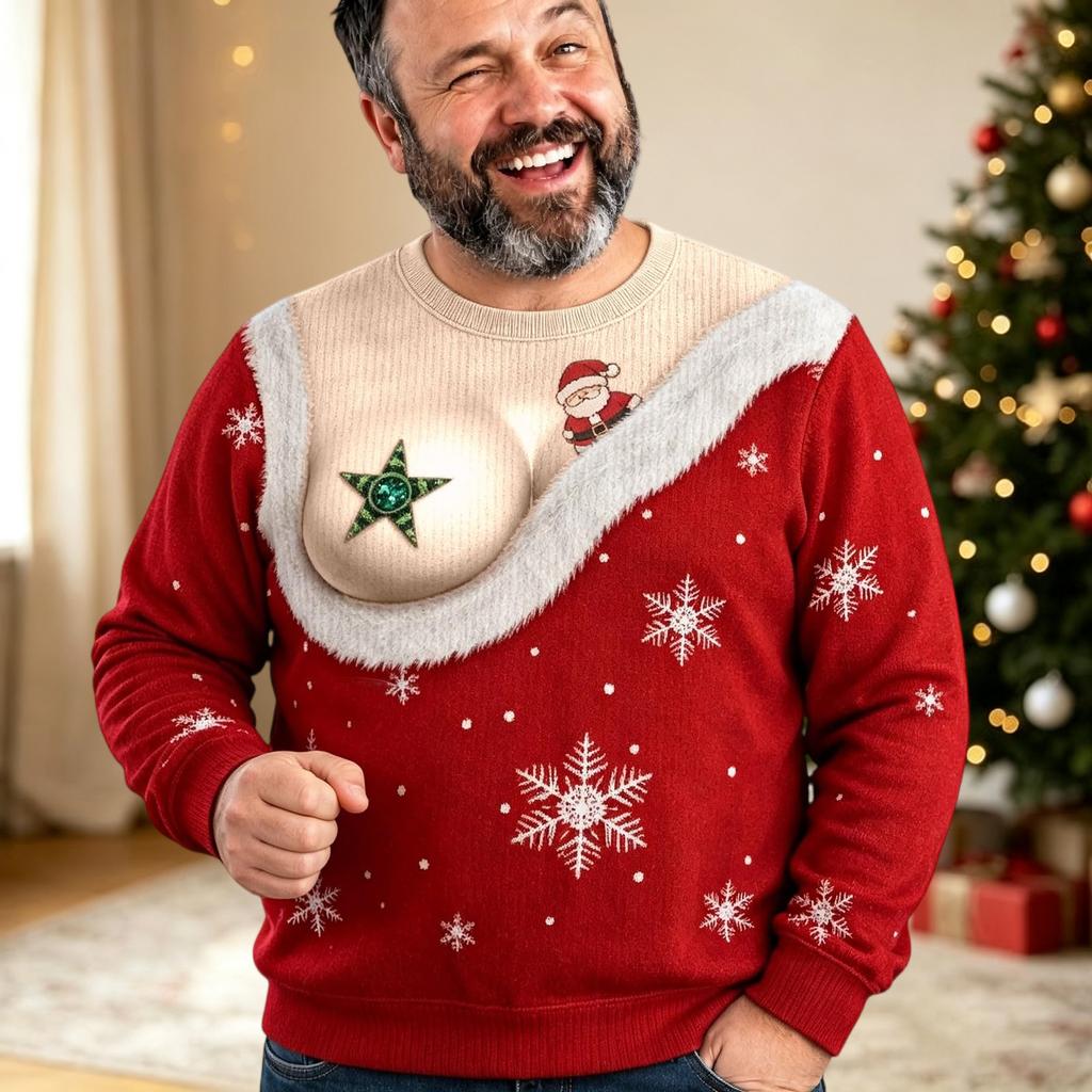 Men's Corduroy Long Sleeve Neck Shirt with Christmas Print