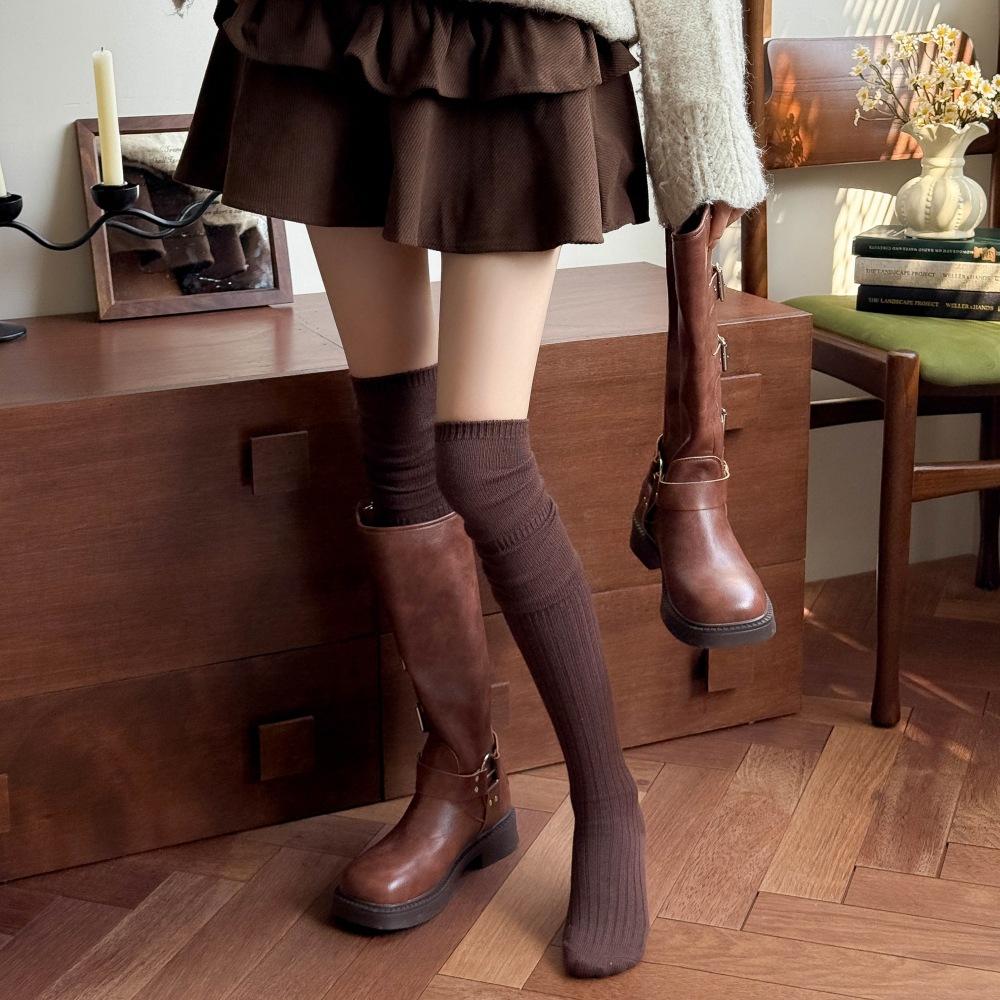 Stockings Women'S Autumn And Winter Stacked Knee Socks With Boots Autumn And Winter Maillard Black Extended Warm Knee Pads Thigh Socks