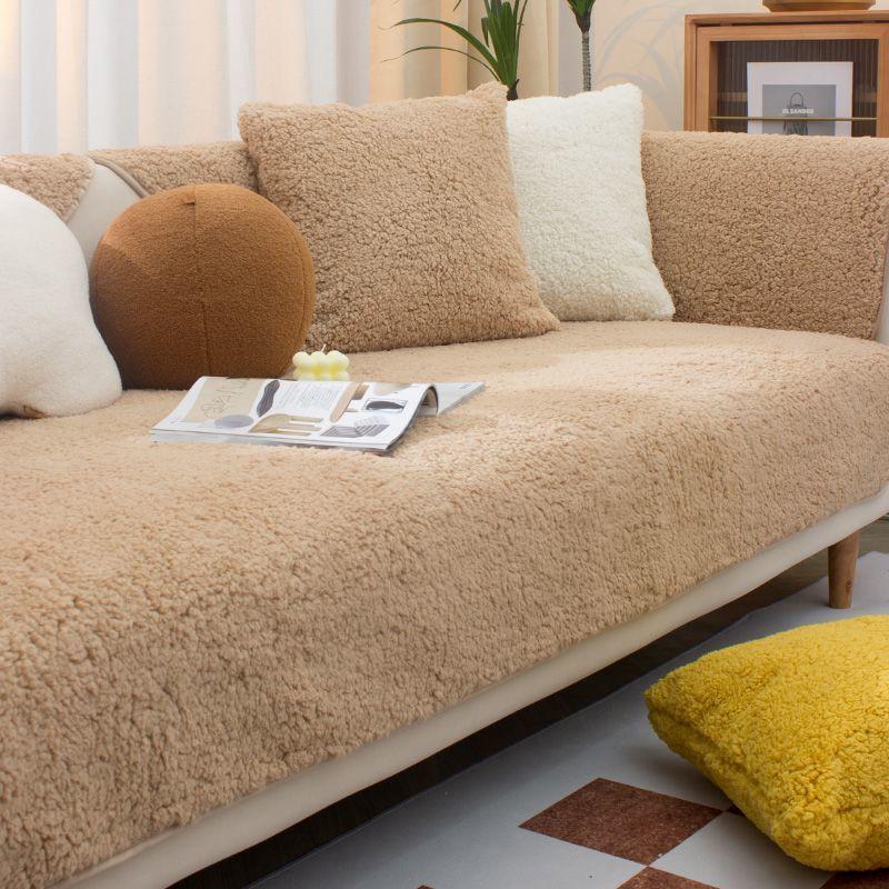 Pernă de canapea din catifea de lână, căldură îngroșată, husă de canapea anti-alunecare, Four Seasons, universală, pentru sufragerie, prosop all-inclusive