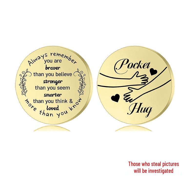 Lucky Charm Motivational Coin: Engravable Stainless Steel Couple & Family Gift Ornament.