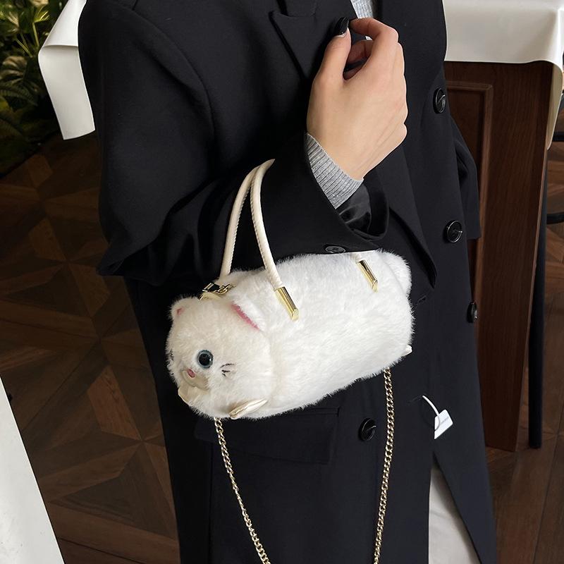 Cartoon Cute Plush Cat Large Capacity Handheld Crossbody Bag Portable Commuting Handbag