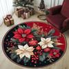 Weihnachts-Poinsettia Blumenmuster Runder Teppich Rutschfeste Stuhlunterlage für Wohnzimmer, Schlafzimmer Dekor Weicher Teppich