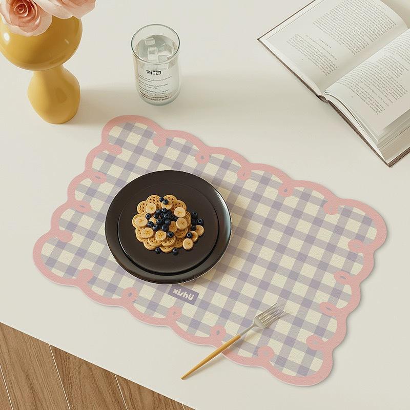 Dining Room Placemats Dopamine Grid Oil-Proof Waterproof Pu Leather Table Mat Heat-Resistant Kitchen Tableware Bistro Bar Home