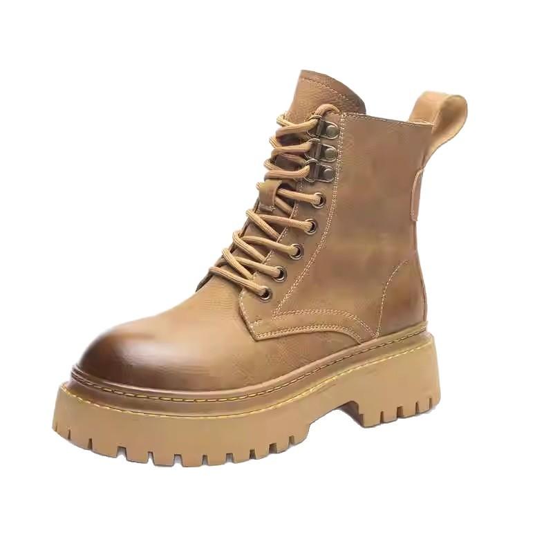 Internet Celebrities with the Same Martin Boots Women's Autumn New British Popular Boots Thick Sole Heightening Retro Locomotive Thick Heel Short Boot