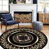 Black & Gold Circular Pattern Round Area Rug, Modern Non-Slip Indoor Floor Mat, Soft Comfort Carpet for Bedroom Living Room