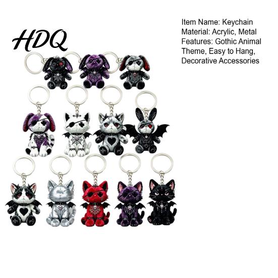 Sammler-Tier-Schlüsselanhänger 12 Stück Halloween Gotische Katze Acryl-Set, Gruseliger Hase Schlüsselanhänger Tasche Anhänger Zubehör Ring, Rucksack Zubehör,