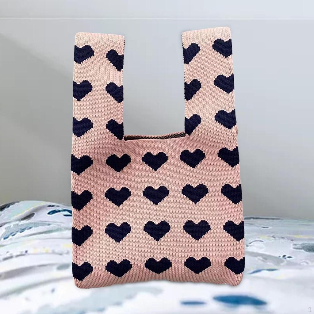 Knitted Tote Bag for Women Shoulder Purse Aesthetic Washable Open Top Handle Knitting Hobo