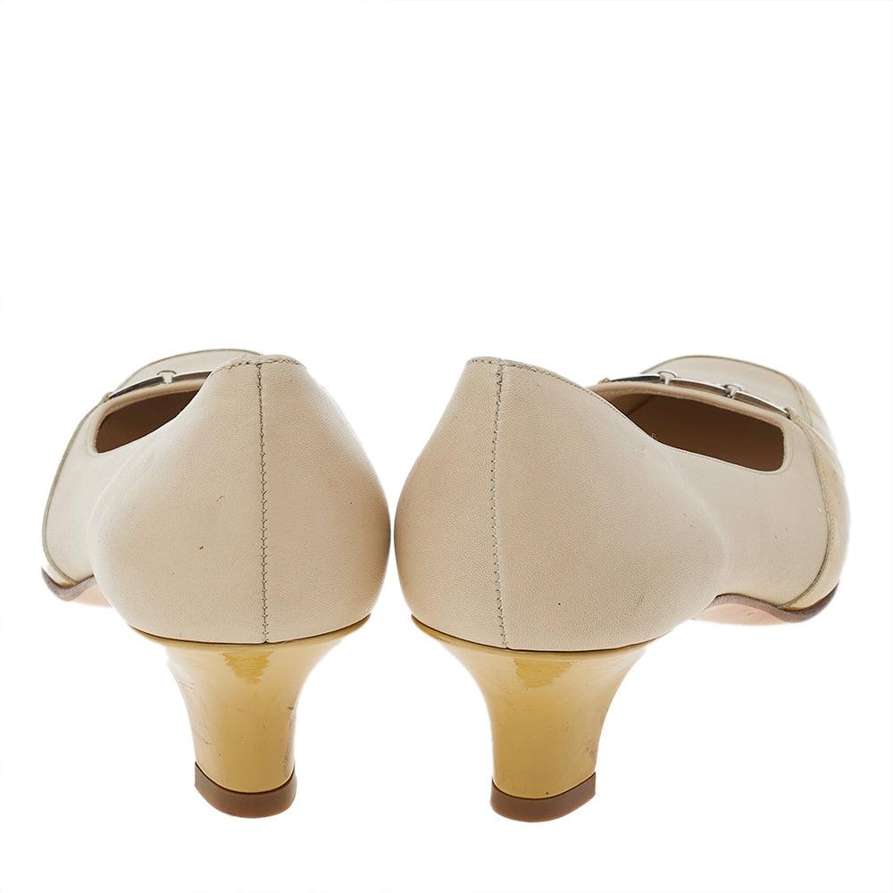 Salvatore Ferragamo Beige Leather And Patent Leather Pumps Beige
