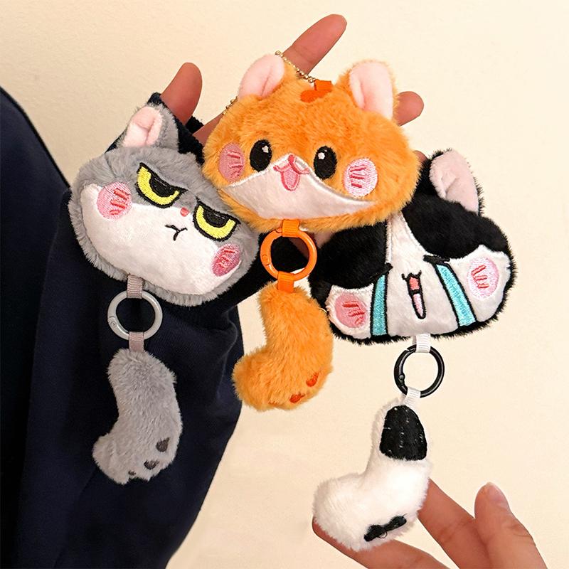 Cute Long-Tailed Kitten Plush Doll Pendant Cartoon Stuffed Doll Keychain Bag Charm Backpack Hanging Decoration Key Holder