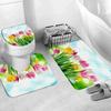 Red Rose Flower Bath Mat Set Fresh Florals Fields and Garden Plant Non-slip Toilet Lid Foot Rug Floor Mat Bathroom Accessory Set