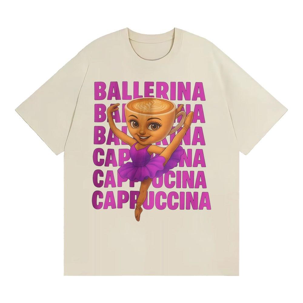 

Funny Cute Coffee Ballerina Cappuccino T Shirt Fashion Kawaii Vintage Cartoon T-shirts Men Women Oversized Casual T-shirt Summer 4XL