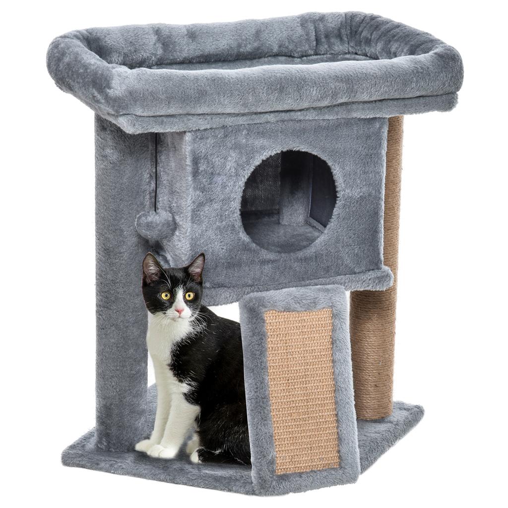 Cat Tree Tower for Indoor Cats Cat Scratching Post Climbing Activity Centre w/Jute Scratching Pad, Toy Ball, Cat House - Grey
