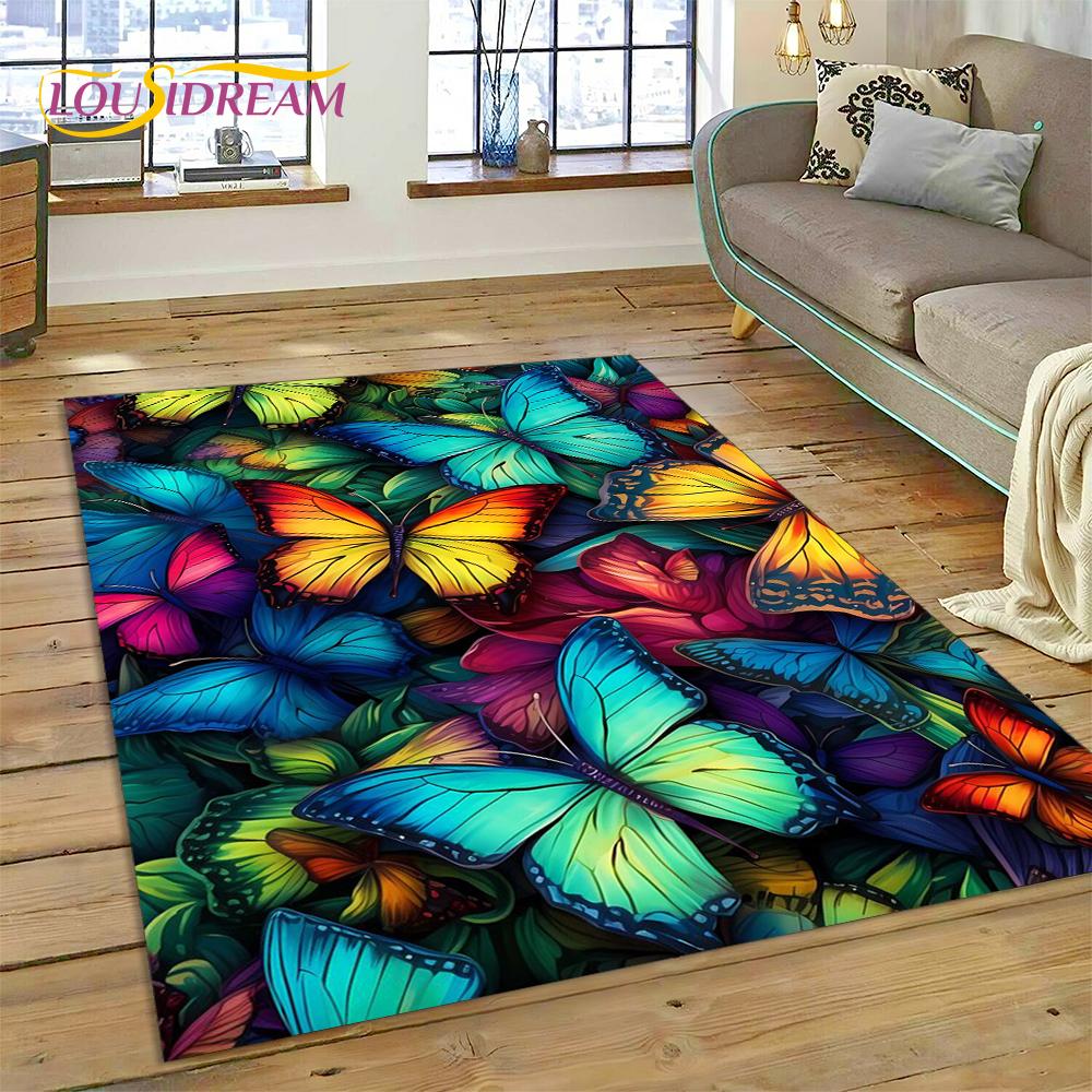 Cartoon Flower Fantasy Butterfly  HD Carpet Rug for Home Living Room Bedroom Sofa Doormat Decor,Kids Area Rug Non-slip Floor Mat