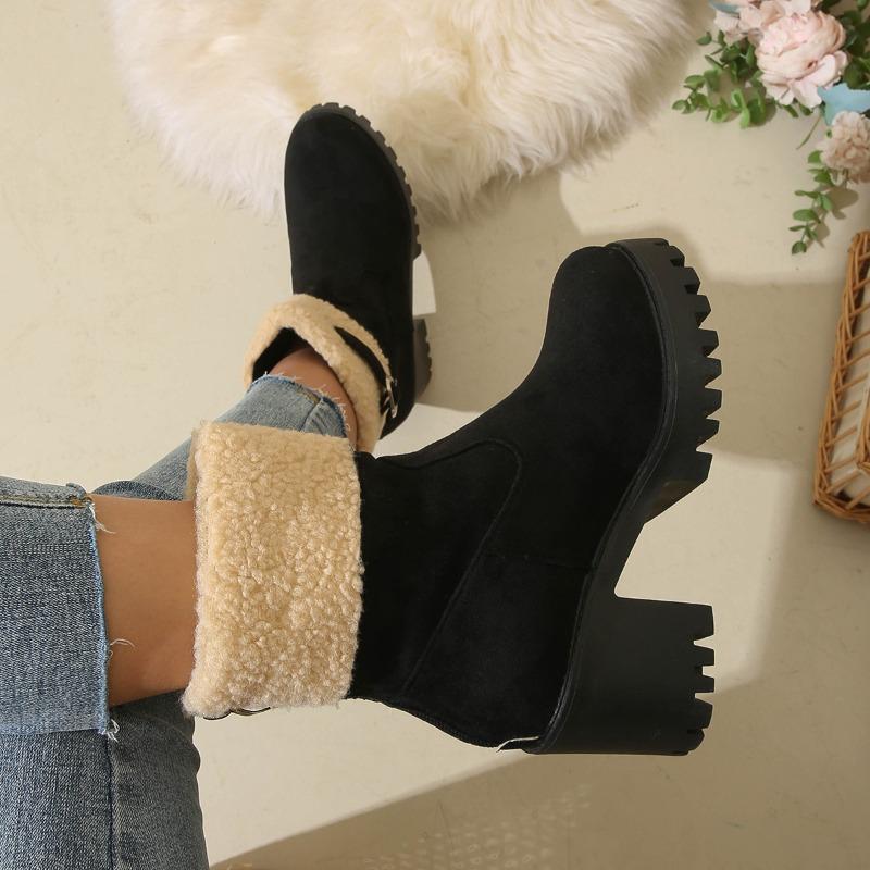 Foreign trade large size women's shoes snow boots women's autumn and winter new belt buckle thick heel warm turning rough edge snow boots