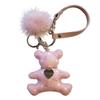 [byDream] Bären Schlüsselanhänger, Bären Taschenanhänger, Plüschbären Schlüsselanhänger mit Stoff und echtem Lederriemen, Kunstleder mit echtem Nerz-Imitat mit Bommel, Stilvoll und
