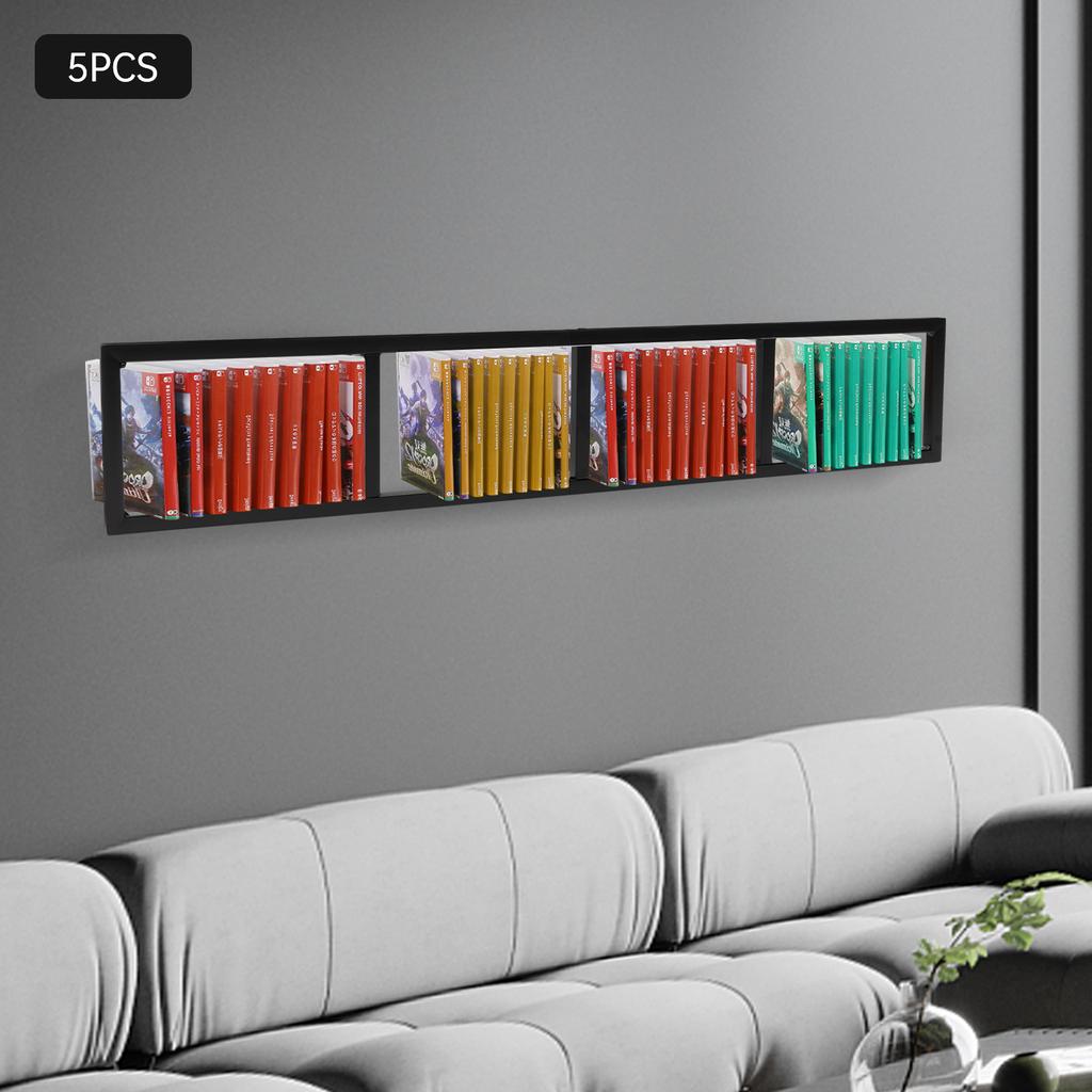 5Pcs 34 Inch Metal CD DVD Storage Shelf, Wall Mount Media Organizer Rack for Video Games, Movies, Music Collection Organization