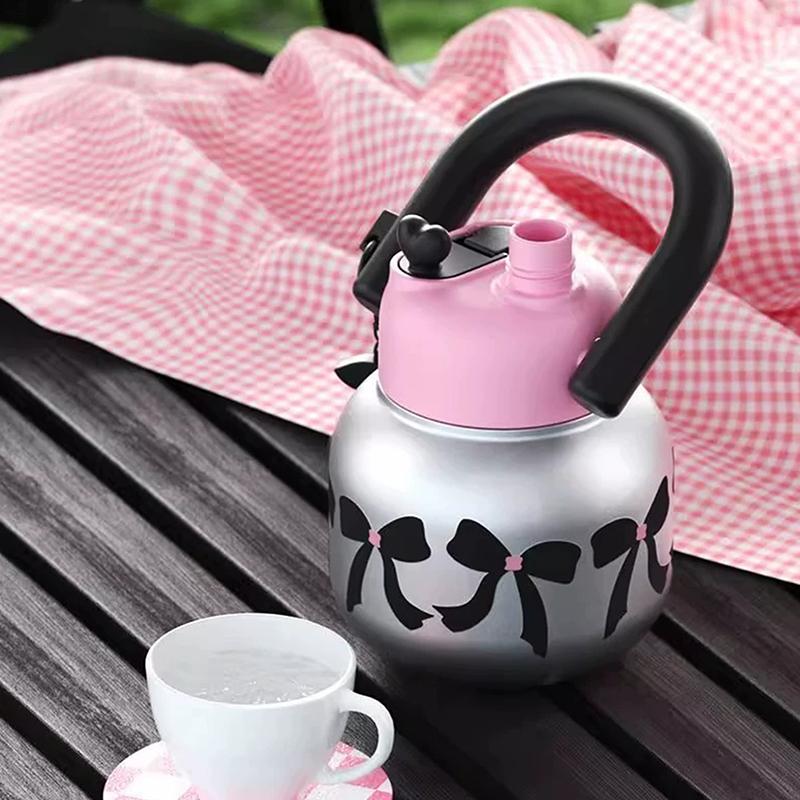 Portable Large Capacity Water Cup Cherry Plastic Straw Water Bottle Double Drink Bowknot Sippy Cup Gifts