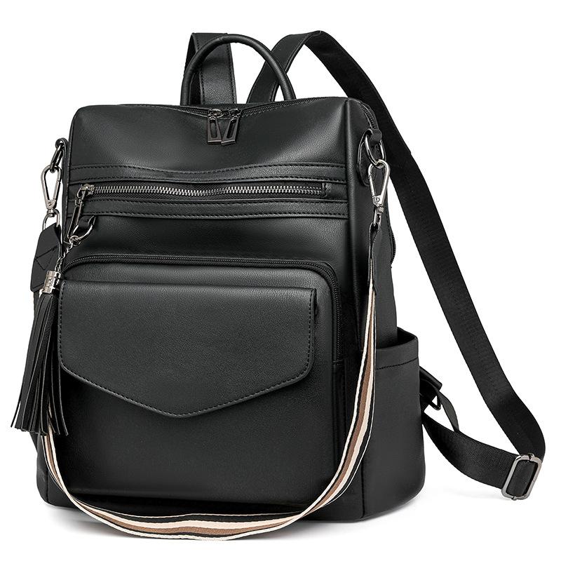 

Global purchase i new retro versatile backpack women s high-end sense double color fringed backpack чёрный