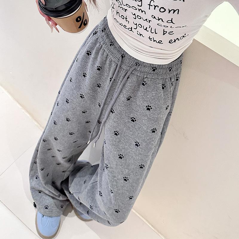 

Спортивные повседневные брюки в стиле ретро с изображением следов собак для женщин, свободные широкие брюки, женские прямые спортивные брюки, модные XL