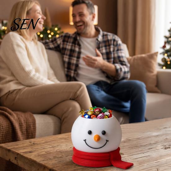 PLA 3D Printed Bowl Christmas Snowman Candy Bowl, Cute Desktop Organizer, Creative Desk Living Room Table Decor Storage Container for Holiday