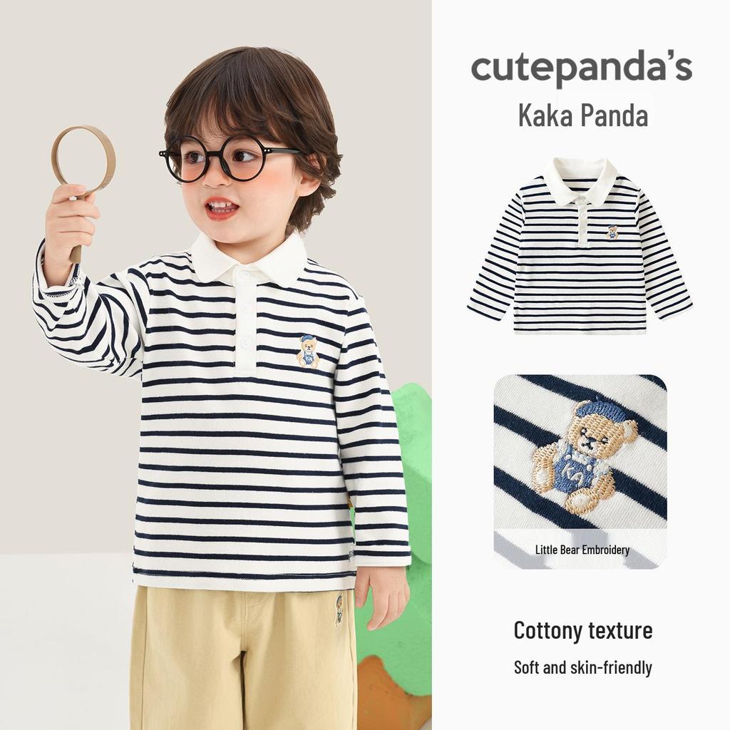 Kaka Panda Kids' Long Sleeve Polo Neck T-Shirt - Boys’/Girls’ Spring/Autumn Base Layer