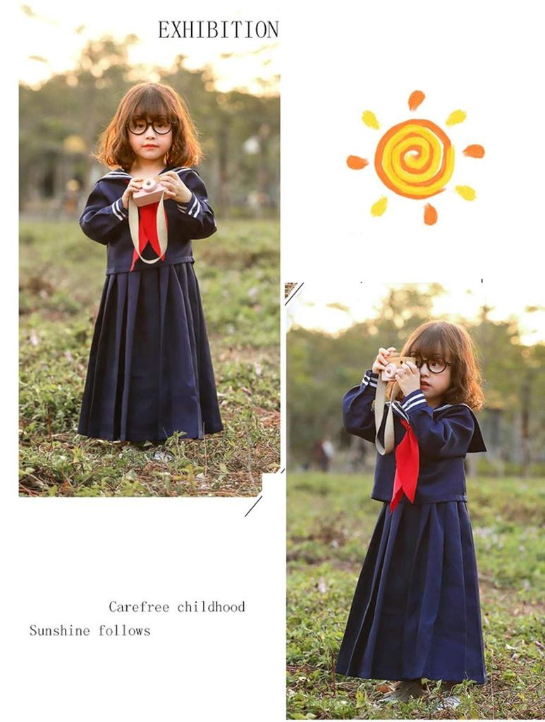 Sailor Uniform Halloween Long Long Sukeban Plus Cute Navy Costume Cultural Performances Kids' Costume, Sleeves, Sleeves, Style, Size, Blue, Kids'