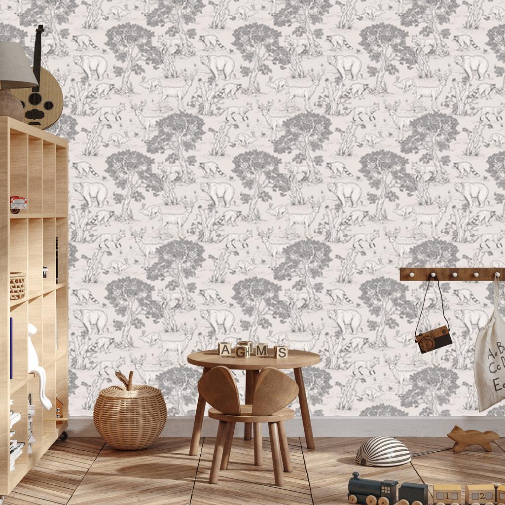 Forest Wallpaper Animals Trees Sketch for Living Room and Bedroom 50x1000