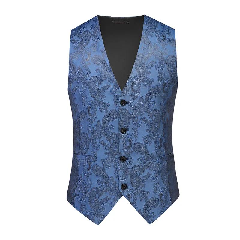 Men Print Suit Vest Korean Style Slim Fit Waistcoat Spring Autumn Men Thin Casual Sleeveless Gilet