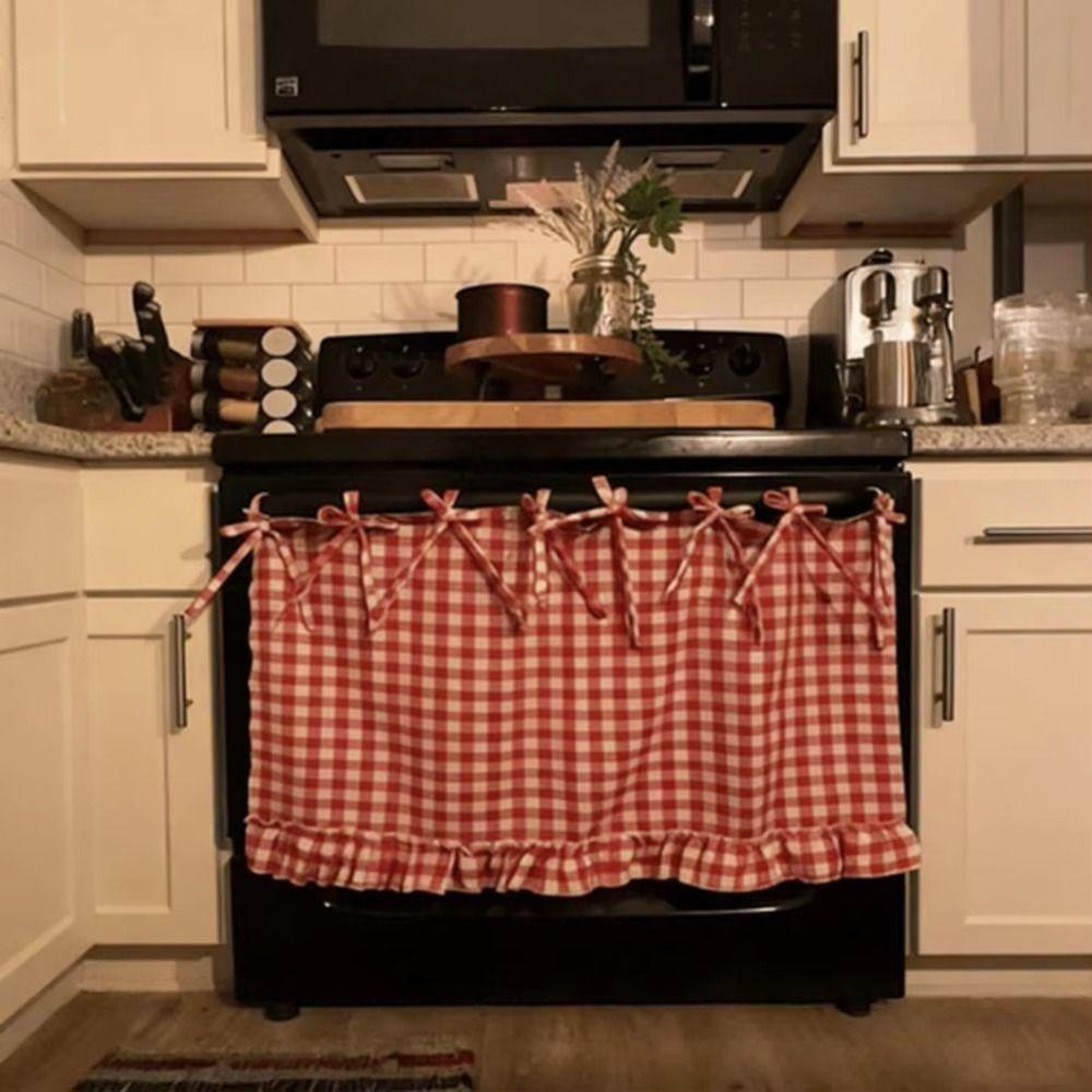 Ruffle Trim Oven Door Curtain Handmade Oven Cover Effortless Install Oven Skirt Rustic Kitchen