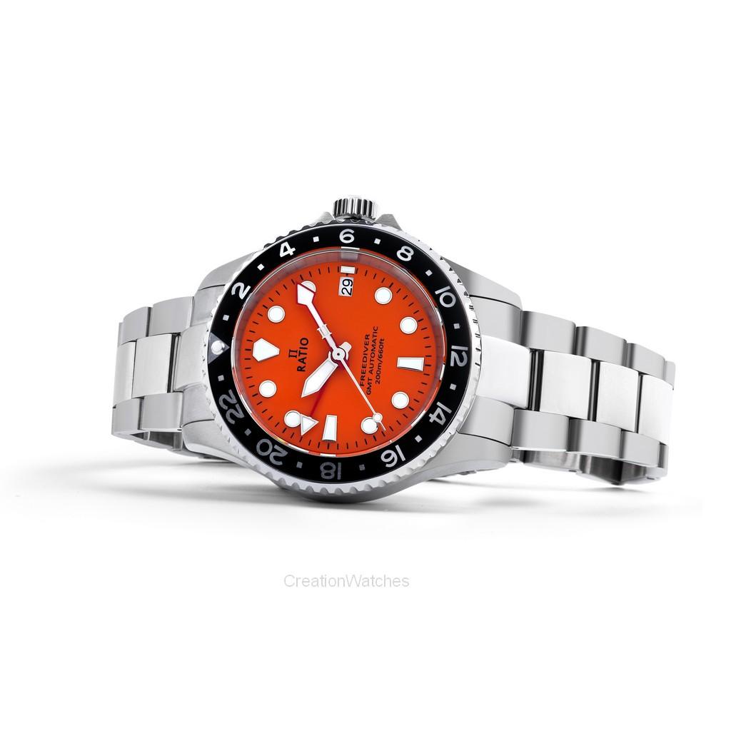 RATIO FreeDiver GMT-Serie Saphir Edelstahl orange Zifferblatt Automatik RTF055 200M Herrenuhr