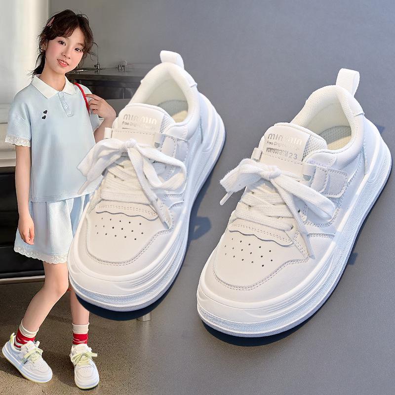 2025 Autumn Girls' White Skate Shoes - Versatile Soft Sole Sports Shoes for Older Kids